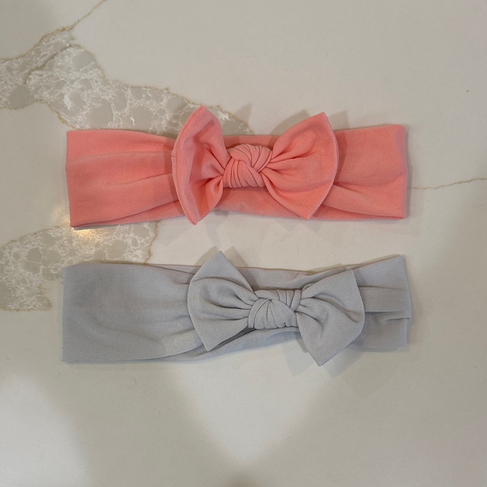 Pink and Gray Baby/Toddler Bow Headbands - Picture 1 of 2